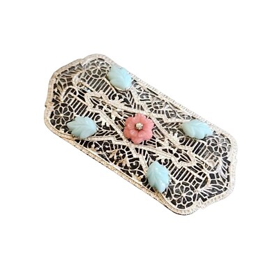 s-l400.jpg Vintage Art Deco “Fruit Salad” Multicolor Glass Cabochon & Rhinestone Brooch main image 0