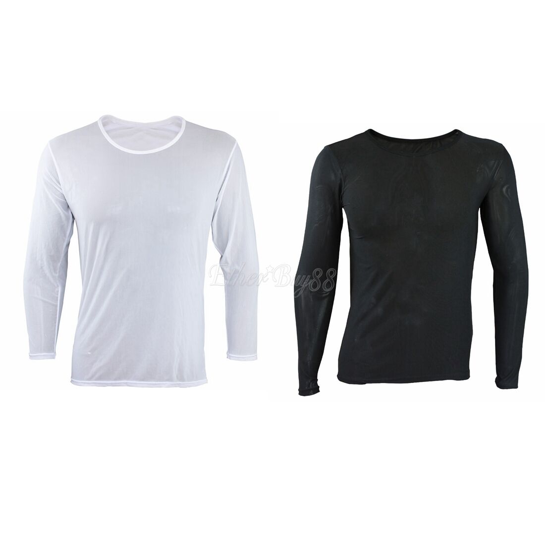 Men's Sports Sheer Tight Muscle Long Sleeve See Through Mesh T 