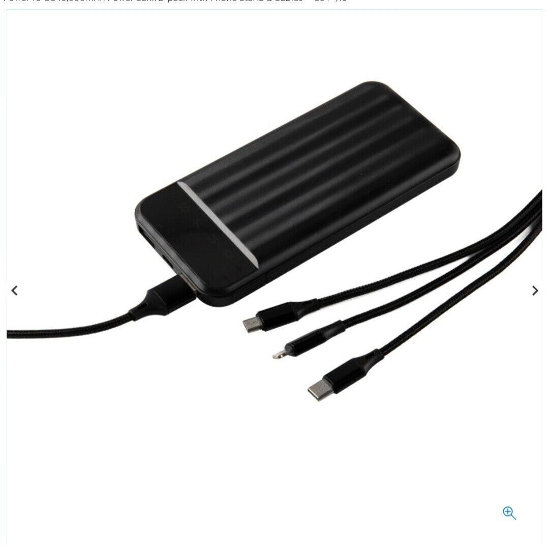 Power To Go 10,000mAh Power Bank 2-pack with Phone Stand & Cables