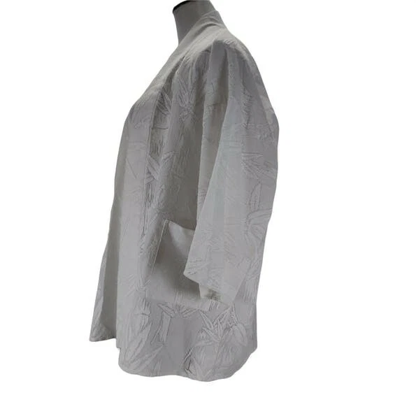 Cárdigan Kimono Vintage Años 70 Filete Encaje Talla L Gran Tamaño Blanco Transparente Bambú Boho Foto 3 de 4