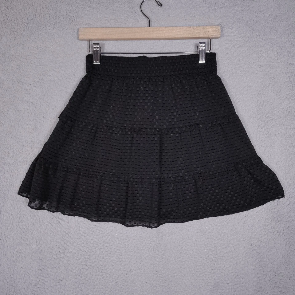 Falda Patinadora Alice + Olivia Mujer 4 Negra Cuadros Suizos Volantes Mini Niveles Preppy Foto 3 de 4