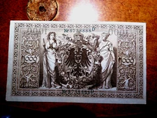 High Grade AU/UNC 1910 German Empire Large 1000 Mark Banknote  D4