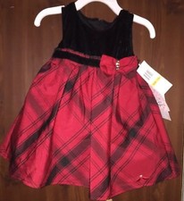 Baby Girl Dress Holiday Red/black Plaid Velvet Bow Size 12m