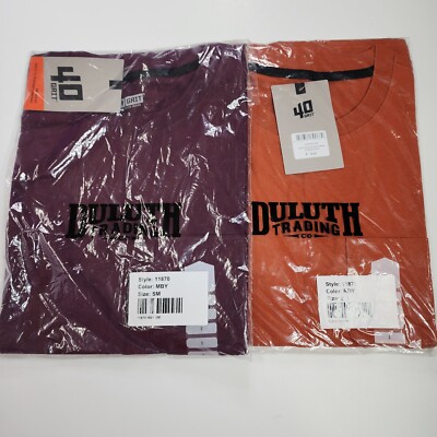 Lot of 2 DULUTH WOMEN'S 40 GRIT SHORT SLEEVE POCKET T-SHIRT MAROON ORANGE SMALL