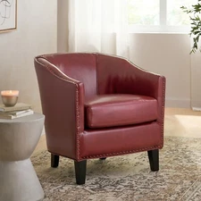 Austin Luxurious Leather Comfort Club Chair in Oxblood Red Sophisticated Accents