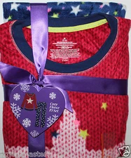 NWT Women's M 7 9 Fleece Pajama Set w/ Knit Look Print Top & Star Bottoms