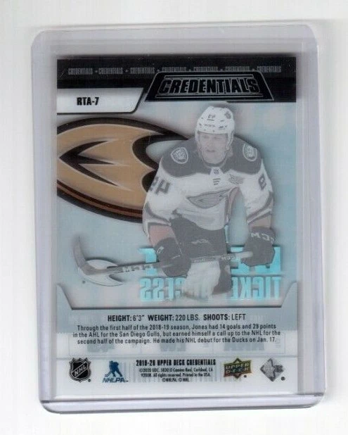 2019-20 UD Credentials Debut Ticket Access Acetate RTA-7 Max Jones Anaheim Ducks - Image 2 of 2