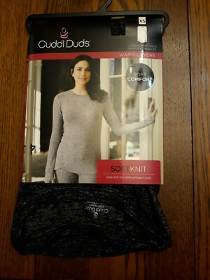 Cuddl Duds Soft Knit Long Sleeve Crew with Thumbholes sizes XS Heather coal 