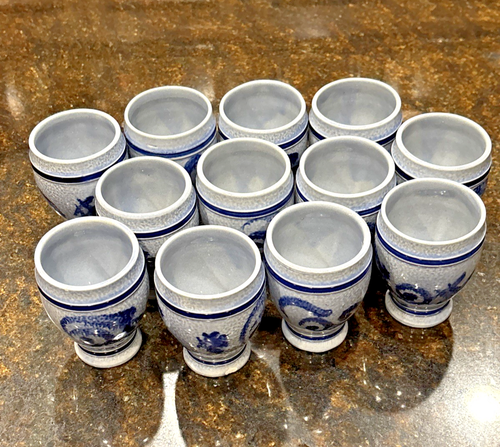 Set of 12 Marzi & Remy Vtg German Stoneware Cups Blue Salt Glaze Tumblers 3062 - Picture 17 of 18