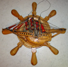 15 Nautical Art Wood Steering Wheel 3-d Antique 3 Mast Schooner Sailboat Decor 15 Nautical Art Wood Steering Wheel 3-d Antique 3 Mast Schooner Sailboat Decor