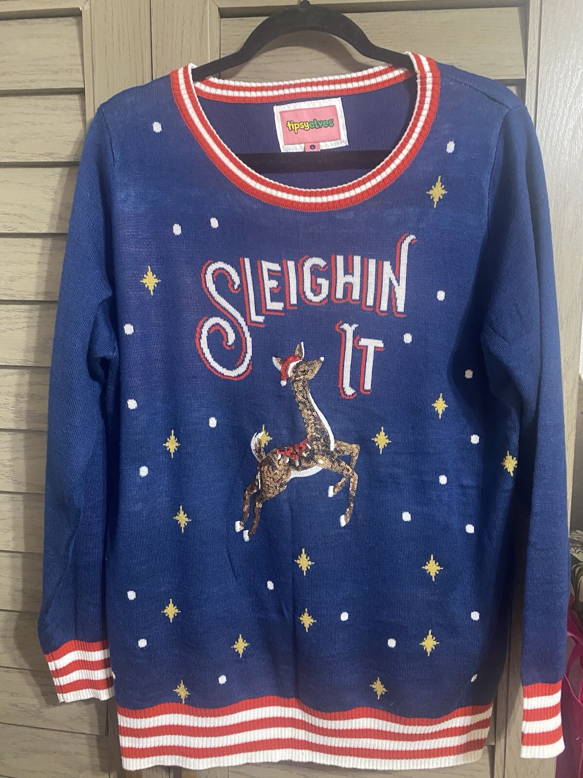 NWOT  Tipsy Elves Sleighin' It Christmas Sweater Reindeer Women SIZE L