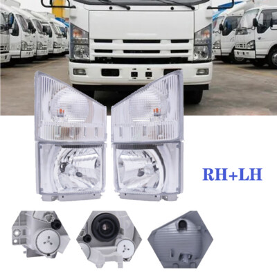 Boursin Headlight Pair For 2008-2020 Isuzu NPR/NQR/NRR – Clear Lens, Direct Fit