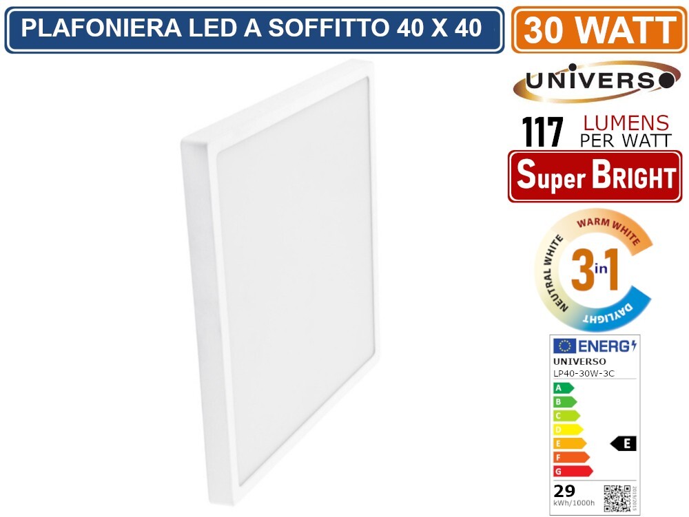 PANNELLO SMD LED SLIM RETTANGOLARE 120x30 40W 4880 LUMEN CCT 3000K-4000K- 6500K