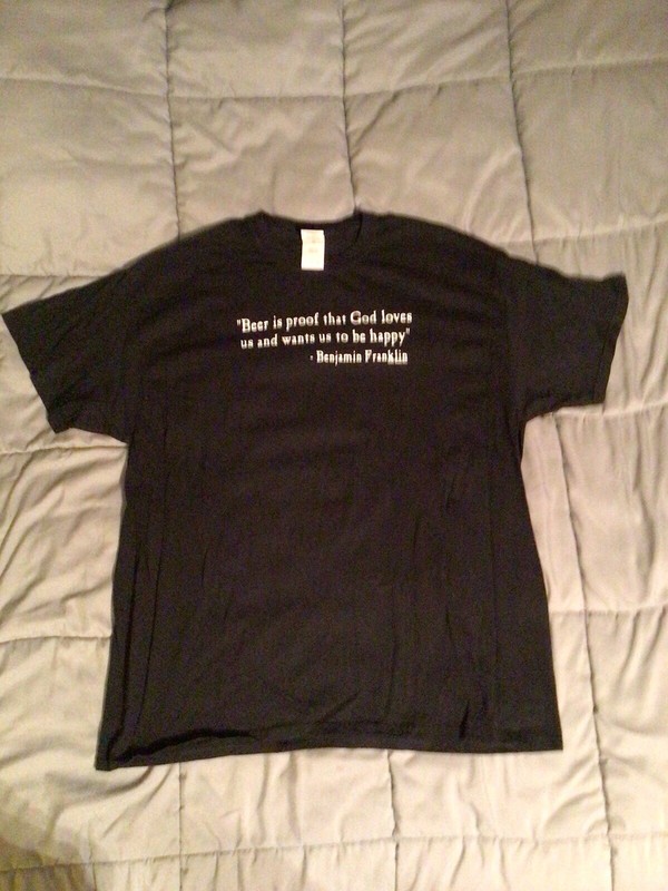 XL Black Men's Never Been Worn Beer T-shirt With Benjamin Franklin Quote