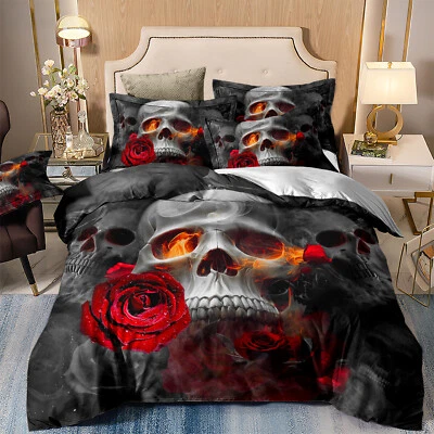 GUIDEAR Skull Duvet Quilt Cover Set with Pillowcases Bedding Set Single Double King Size