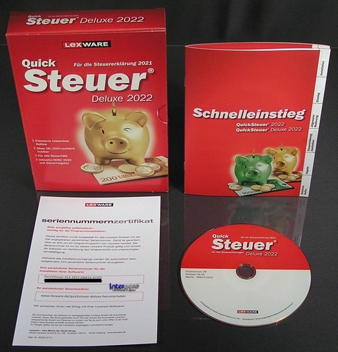 Lexware QuickSteuer Deluxe 2022 Vollversion Box, CD Handbuch Steuerjahr 2021 NEU - 第 2/12 張圖片