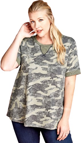 Camouflage Shirt Damen Übergröße Tunika Oberteil Kurzarm Bluse Freizeit Rundhals - Bild 1 von 6