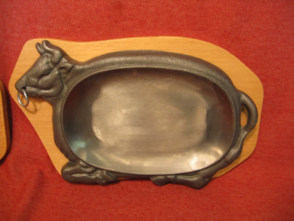 4件套公牛铸铁炙手板带木托盘13 X 8 — 第 3/4 张图片