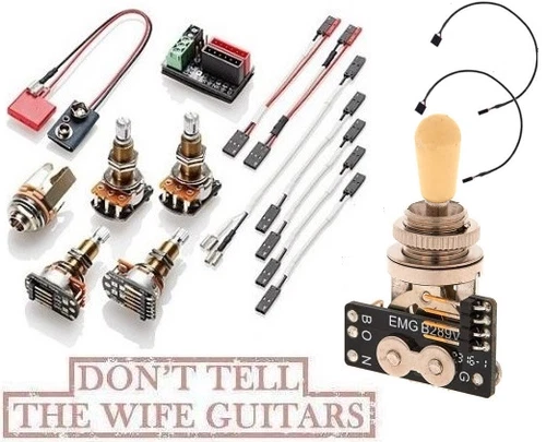 EMG Solderless Conversion Kit 1-2 Active Pickups LONG Pots & B289 Ivory Toggle
