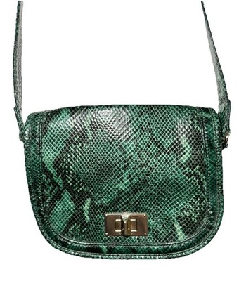 Talbots Green Snake Embossed Crossbody Bag Turn Lock Saddle Purse Adjustable