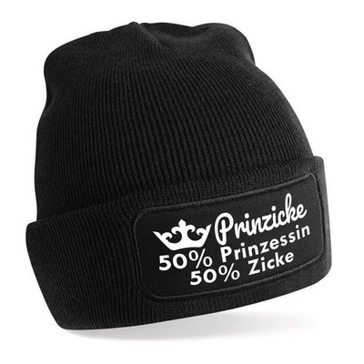 Beanie Mütze mit Spruch PRINZICKE 50% PRINZESSIN 50% ZICKE   Strickmütze