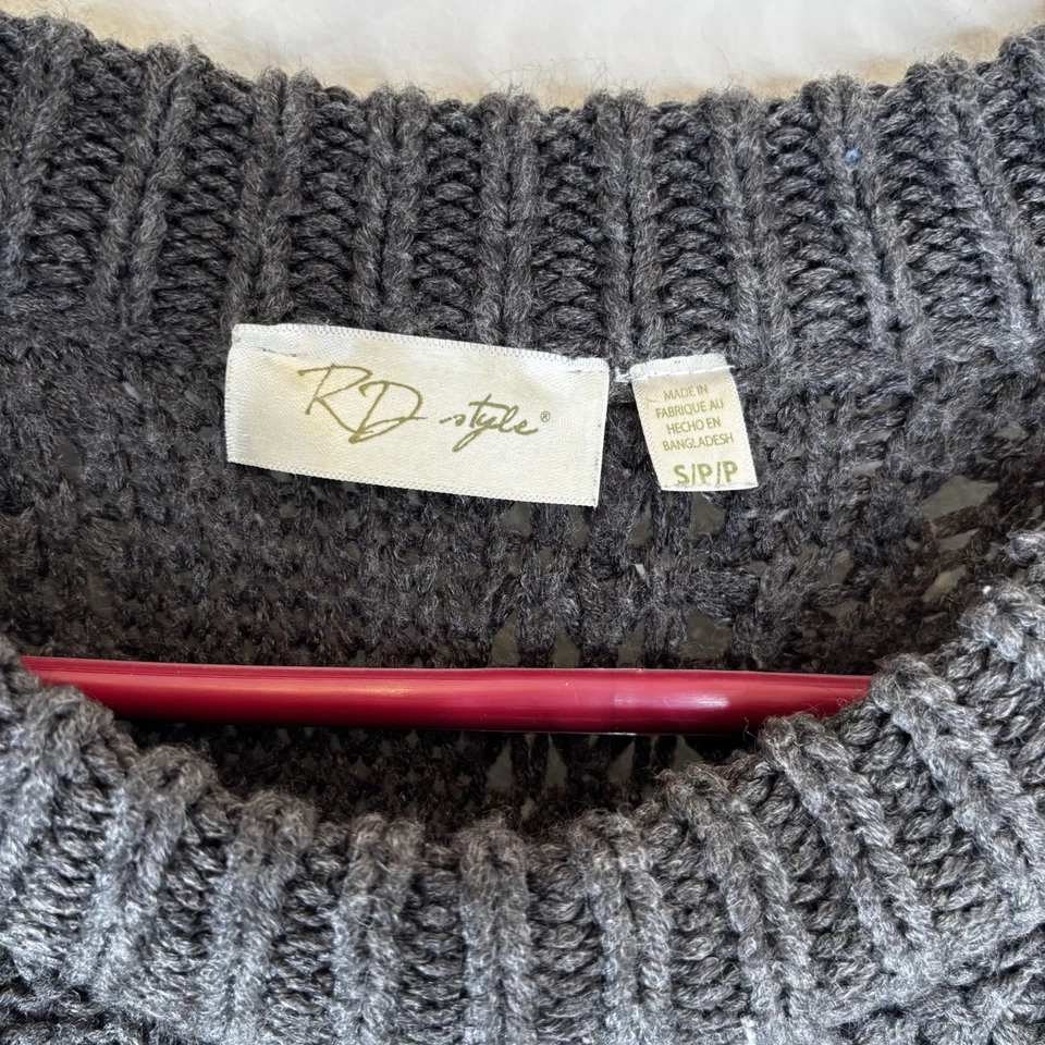 Женщин RD стиль серый крючком на шнуровке стороне рукав большого размера вязаный свитер S/P/P - Изображение 4 из 4