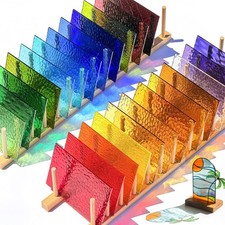 Adrattnay 24 Sheets Cathedral Stained Glass Sheets Transparent 6 x 4 Inch Rain