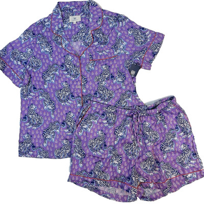 Printfresh Anthropologie Purple Tiger Queen Short PJ Pajama Set 1X Print Fresh