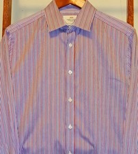 Hawes  Curtis London Button Front Shirt Men 16.5/34 X-Slim Fit 2 Ply Cotton LS