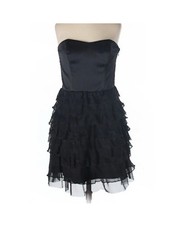 Express Black Strapless Ruffle Satin Little Black Holiday Dress Size 6 NWT