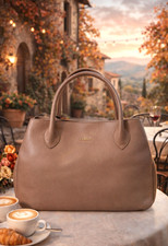 NEW FURLA Classic Leather Tote Bag, Almond Beige Saffiano Leather Bag - Giselle
