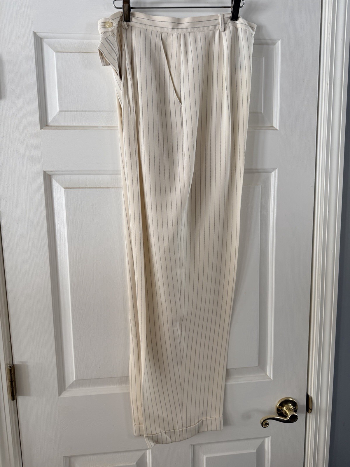 Lauren Ralph Lauren 100% Silk White Blue Pinstripe Dress Pants 14 Cuffed Lined thumbnail 17