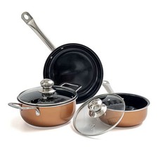 5pc Non Stick Copper Cookware Set Induction Oven Safe