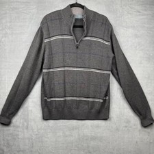 Oscar de la Renta Men's Gray Plaid Quarter Zip Knit Sweater XL Cotton Acrylic