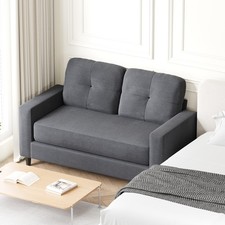 2-Seater Sofa 132cm Love Seat Linen Fabric Small Loveseat Sofa Couch Dark Gey