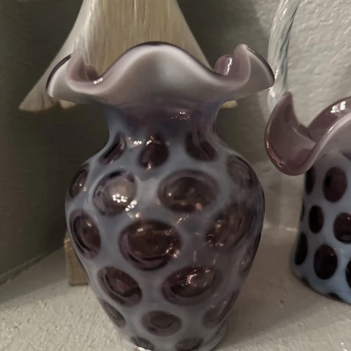Fenton Art Glass - Plum Opalescent Coin Dot Vase - 5¼ inches