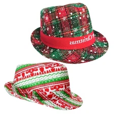 1Pc Ugly Sweater Fedora Hat Funny Christmas Element Red and Green Party Cap ﻿