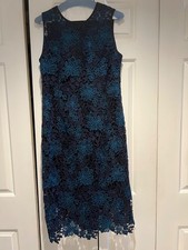 White House Black Market Lace Midi Dress Navy Teal Floral Size 8