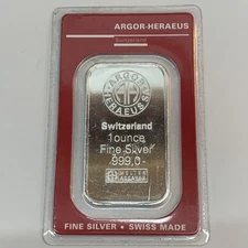 Argor- Heraeus, Switzerland, 1  troy oz .999 Fine Silver Art Bar