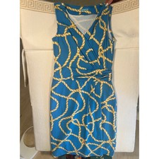 J.McLaughlin XS Blue Yellow Nautical Rope Print Faux Wrap Sleeveless Dress