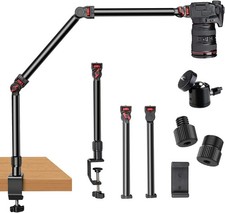Overhead Camera Mount Desk Stand, 3-Section Detachable Articulating Arm  with
