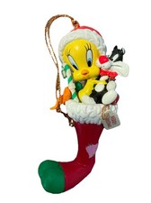 VTG Looney Tunes Tweety Bird  Sylvester Christmas Stocking Ornament 1999