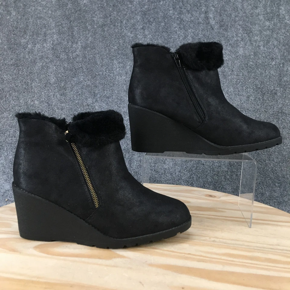 Botas Lane Bryant para mujer 10 W informales cremallera lateral ribete de piel sintética botín de cuña negro Foto 2 de 4