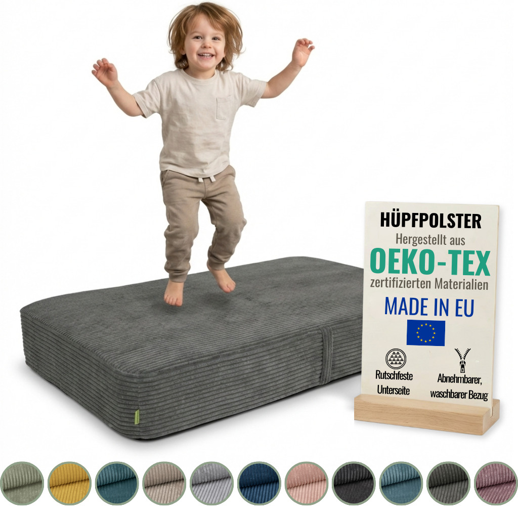 Hüpfpolster Kinder [70x110x17 cm] Hüpfkissen Indoor mit Federn, Kinder Trampolin