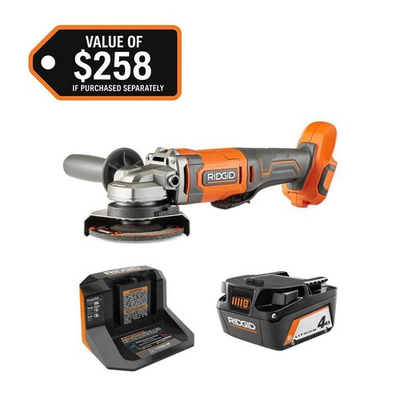 #ad RIDGID 18V Cordless 4 1 2 in. Angle Grinder Kit with 4.0 Ah Battery and Charger $114.95