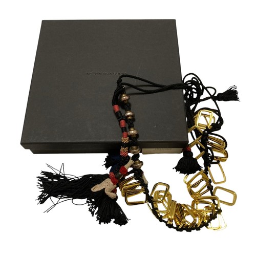 Dries Van Noten Tassel Fringe Necklace, Black with Gold Tone Unisex Women USED