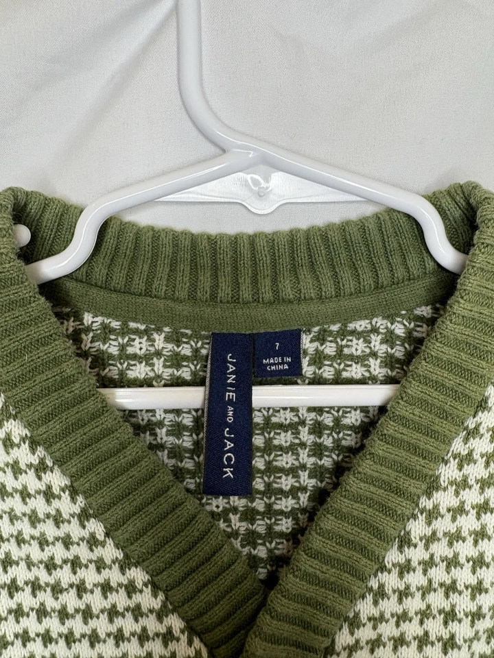 janie and jack boys sweater button up houndstooth green and white size 7 - Image 4 of 4