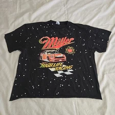 Junk Food Miller High Life Racing Beer Graphic T-shirt Men XL Boxy Cropped Y2K