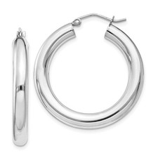 32mm Sterling Silver Rhodium-Plated 4mm Round Hoop Earrings