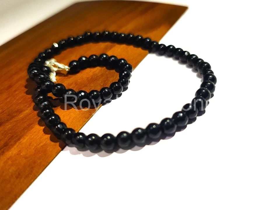 Cuentas redondas de ónix negro 100 % natural piedras preciosas facetadas cuentas de jade negro cuentas redondas Foto 4 de 4